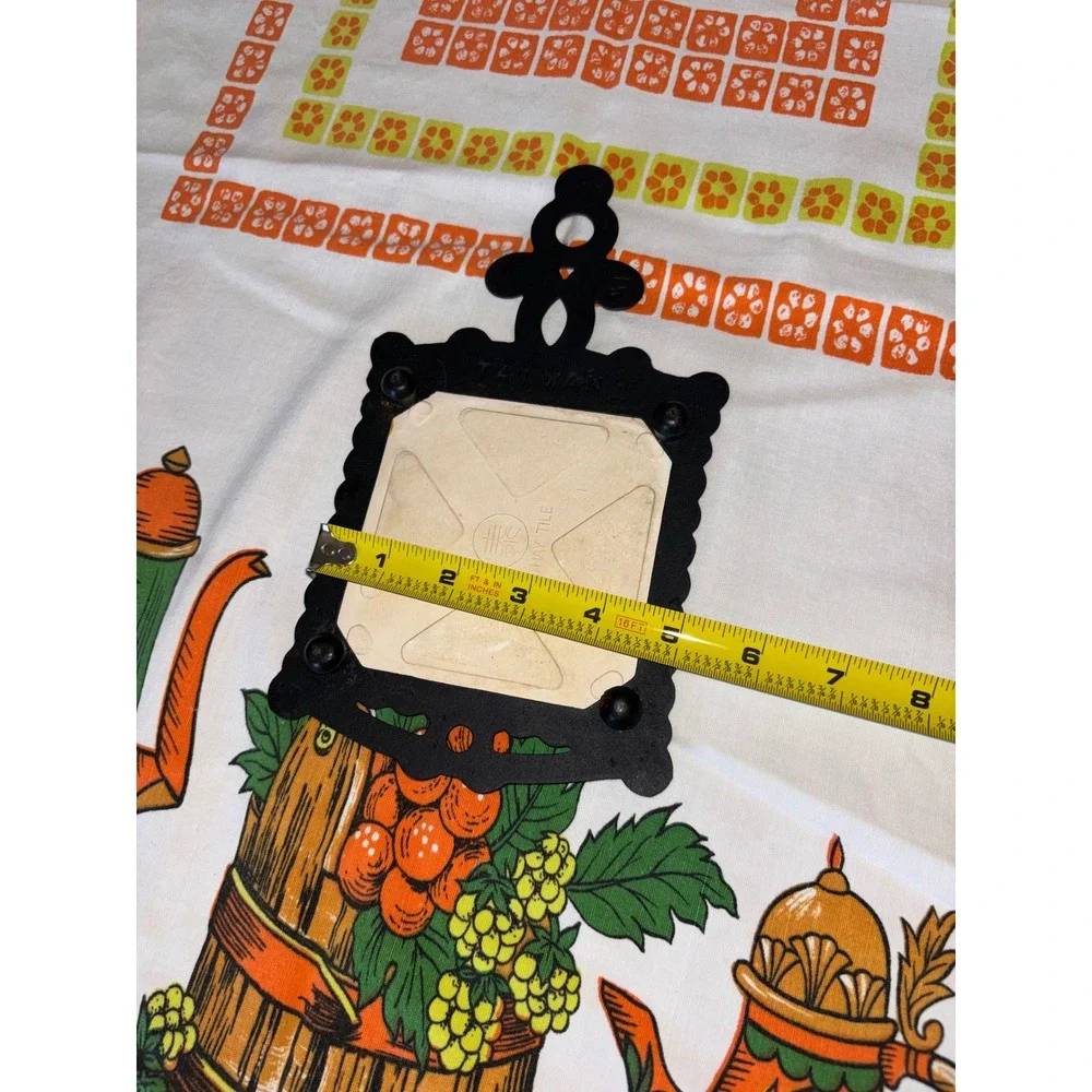 Vintage Cathay Tile Cast Iron Trivet Wall Hanger Hot Plate Retro 70s Decor